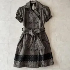 LIZ LISA チェック柄半袖トレンチコート レース裾 ベルト付 F