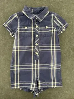 【超美品】 babyGap 半袖チェックロンパース ネイビー 約80cm