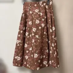 花柄 フレアスカート ブラウン Sサイズのサムネイル