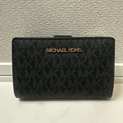 美品 マイケルコース 二つ折り財布 MKシグネチャー ブラック 黒 コンパクト