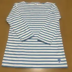 値下げ！ORCIVAL 白と水色のストライプ7部丈シャツsize 1