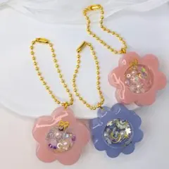 花型①　くすみピンク　レジンキーホルダー