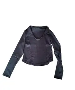 韓国風♥長袖トップス ダークグレー Vネック レディース Мサイズ ショート丈