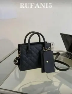 軽量ビジネスカジュアルキルティングダブルハンドル スクエアバッグ 収納ポーチ付き