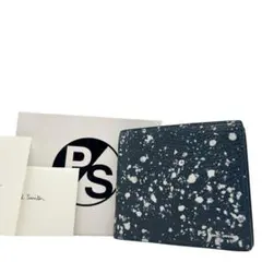 【未使用】　ポールスミス　二つ折り財布　ペイント　レザー　紺色　ロゴのサムネイル