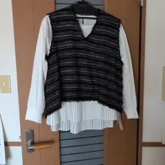 新品ツイードフリンジベスト＆プリーツブラウスセット