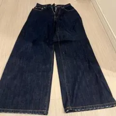 EVRIS ダークブルー ワイドレッグデニム