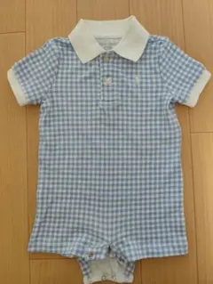 ラルフローレン　水色チェック　半袖ロンパース　9M 75cm 襟付き
