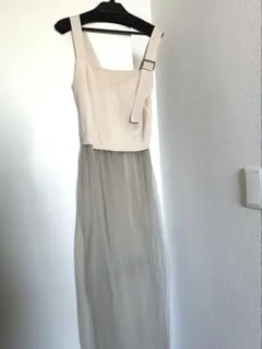 ベージュ キャミソール チュールロングワンピース