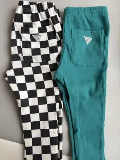 BREEZE 2枚おまとめ売り 90 チェック柄とターコイズのロングパンツ