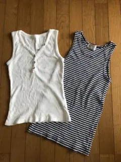 ボーダー と白のタンクトップ インナー 2枚セット