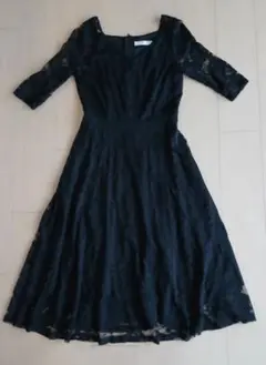 総レース七分袖ワンピースドレス　ブラックフォーマル　パーティー
