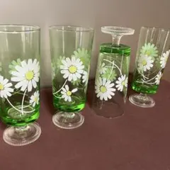 【昭和レトロ】アデリア (ADERIA) 脚付グラス マーガレット 4個セット