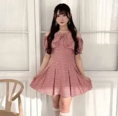 evelyn 赤 チェック OP ワンピース