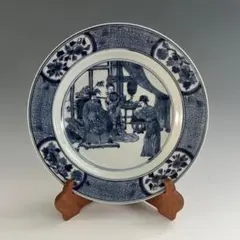 唐物 青花楼閣山水人物紋盤 清朝期 中国美術 古玩 SN624