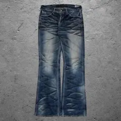 00s vintage デニムパンツ 青 フレア 鬼ヒゲ Y2K グランジ 日本