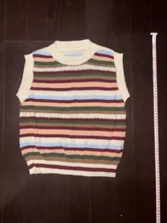 レディース　ストライプ ノースリーブ ニットベスト