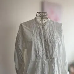 グローバルワーク　キルティング刺繍 長袖ブラウス ホワイト