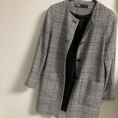 ZARA ノーカラー チェックコート M