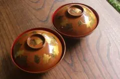 祖雅堂 椿絵 金箔 煮物椀 共箱 2個セット 未使用 /沢田晃 亀田泉 大下