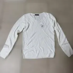 【新品】eladi リブ編み Vネックセーター ホワイト