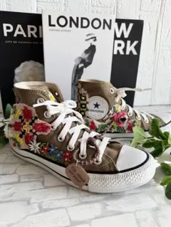 一点物ハンドメイドコンバースハイカットスニーカー　23、5cm