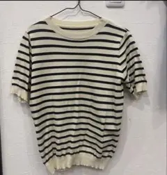 ボーダー 半袖 ニット クルーネック