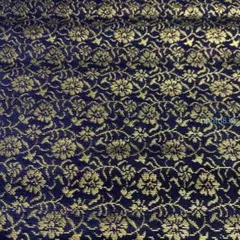 ■和柄 生地 ハギレ金襴 幅69㎝濃紺地 ゴールド小花柄 花唐草☆追加OK