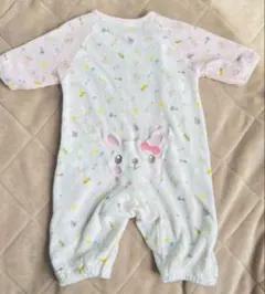カバーオール サイズ60 女の子 うさぎ ピンク 七分袖　タオル地