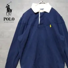 ラルフローレン ラガーシャツ 厚手 ワンポイント ポニー刺繍ロゴ 濃紺 ネイビー