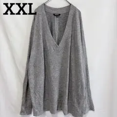【XXL】Vネック ニットセーター 長袖　トップス　グレー ゆるだぼ　カットソー