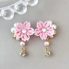 no.75 ピンク　桜ビジューピアス　イヤリング　和風　着物 振袖　卒業式