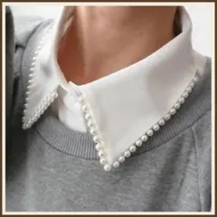 【ラスト】パール 付け襟 つけ襟 レイヤード 重ね着風 シャツ襟 韓国