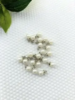 コットンパール風チャーム　20個(8mmパール)ラインストーン付き　シルバー