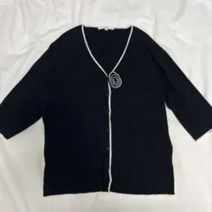 23区 黒 バイカラー　カーディガン コサージュ付 大きいサイズ