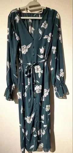 【Jewel Changes】花柄ダークグリーンロングワンピース