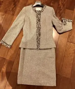 【Mプルミエブラック】ノーカラーツイードスーツ