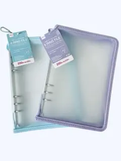 ダイソー　A5 6リングファイル　ジッパー付パープル.ブルーセット　人気