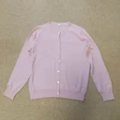 Lサイズ 綿混のUVカットクルーネックカーディガン グレイッシュピンク