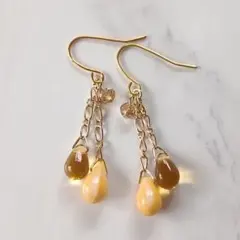 No.509 黄色とトパーズのドロップビーズの揺れるピアス ハンドメイド