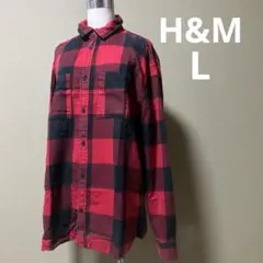 H&M 赤チェックシャツ　チェックシャツ　オーバーシャツ　大きいサイズ