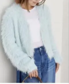SPICK&SPAN フェイクファー ボリュームノーカラージャケット グリーン 