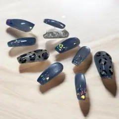 豹柄/マグネット/シルバー/ブルー　ネイルチップ1セット