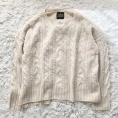 アーバンリサーチドアーズ　ハミルトンウールアラン柄ニット　ケーブル編み　vネック