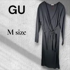 【美品】GU カシュクールワンピース 長袖 フロントリボン 黒 M