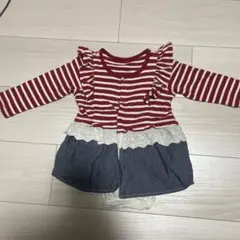 BRANSHES ストライプロンパース ワンピース風　80 クリスマス