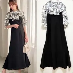 GRL トワルドジュイ柄ボウタイフリルワンピース[tu604] M マーメイド