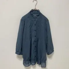 フリルカラー　ブラウス　フレア裾　シアー　ピンタック　ドット　水玉　チュニック