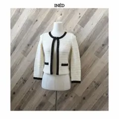 INÉD イネド ノーカラージャケット ツイード調 バイカラー スパンコール
