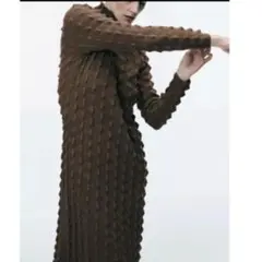ZARA ブラウンリブ編みタートルネックワンピース